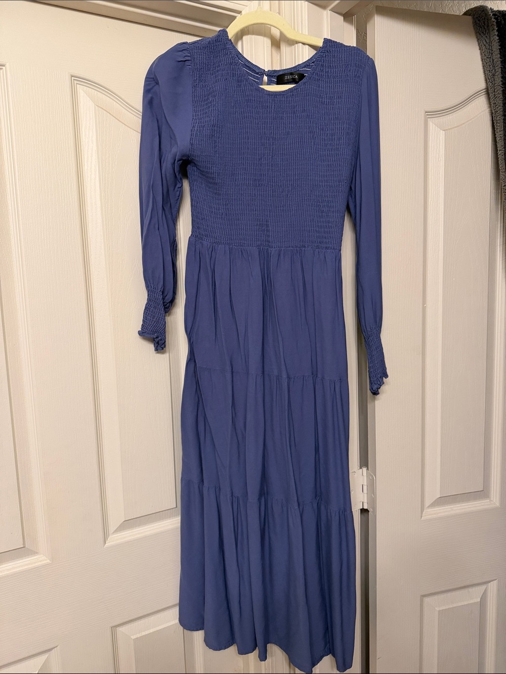 Amazon Women's Long Sleeve Smocked Maxi Dress in Blue